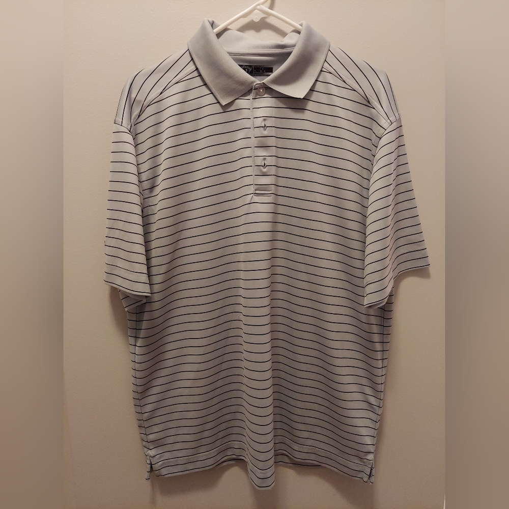 Callaway Polo Shirt Golf Mens Large  Gray black Striped Opti Dri *